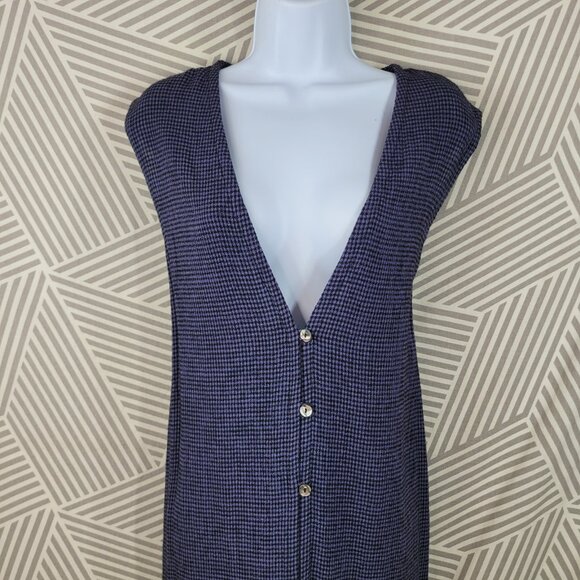 Vintage Vest Top Size Large Gingham Plaid Tunic long Blue Lagenlook Art To Wear - Picture 3 of 7